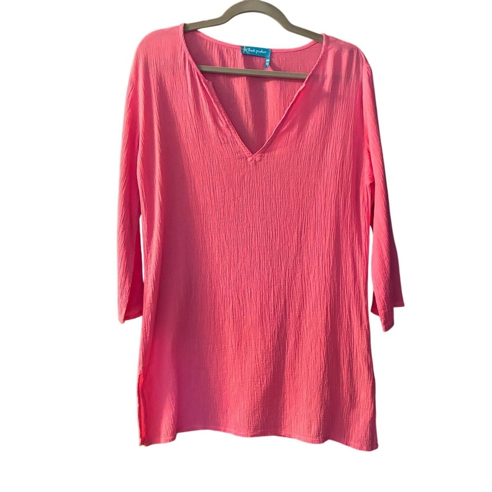 Fresh Produce Tunic Top Bright Pink Gauzy Cotton XS Summer Beach Coastal Chic